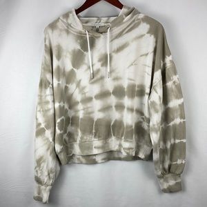 Women's Z Supply Eva Spiral Taupe Boxy Tie-Dye Hoodie Balloon Sleeves Size LARGE